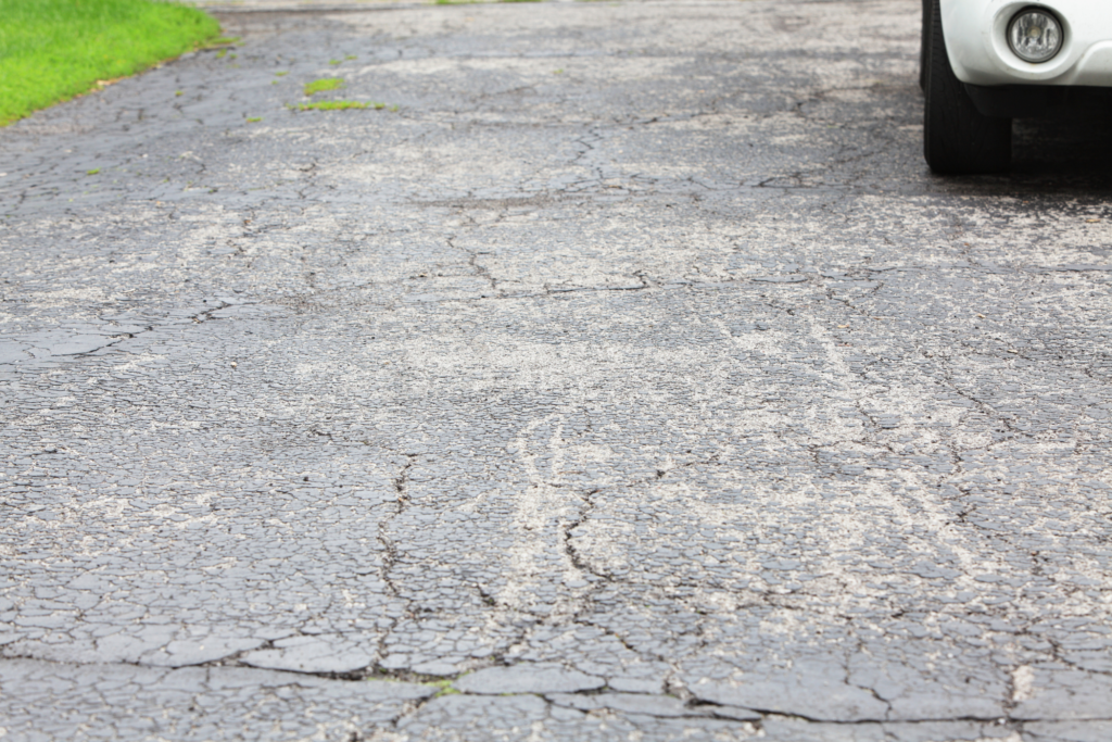 Cracked concrete driveway