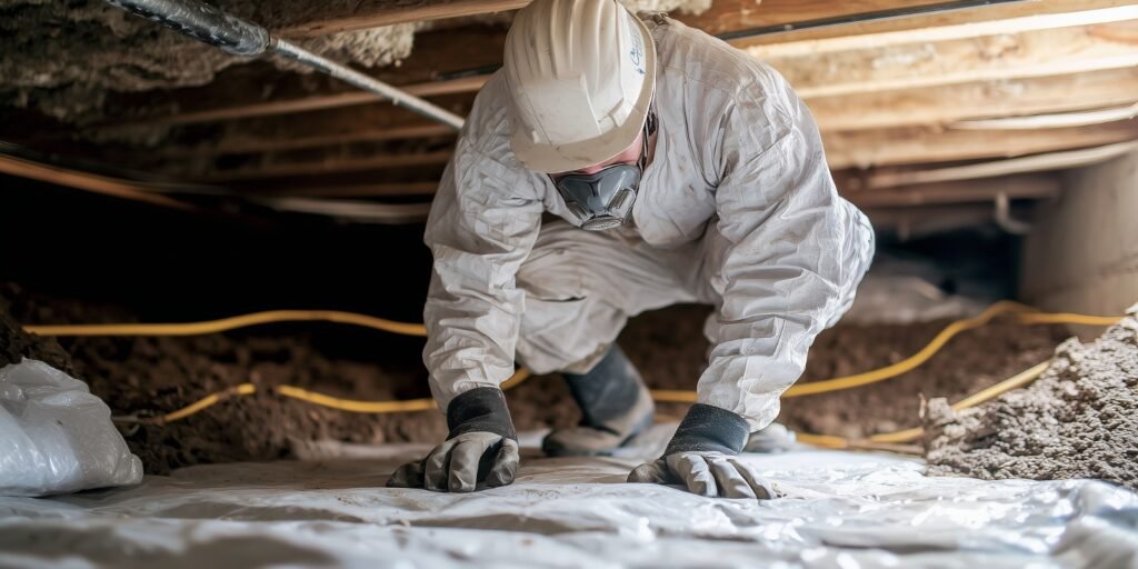 Contractor inspecting crawlspace